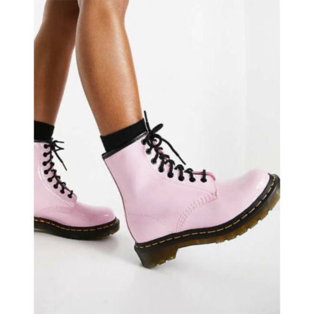 Dr. Martens Pink Patent 8-Eye Combat Boots - Picture 2 of 11